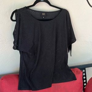 Black eyelet, cold shoulder top